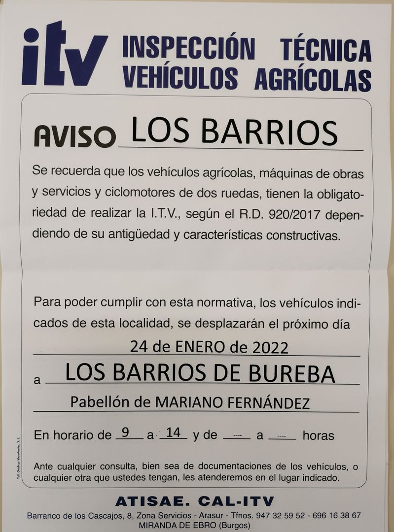 ITV  VEHICULOS AGRICOLAS